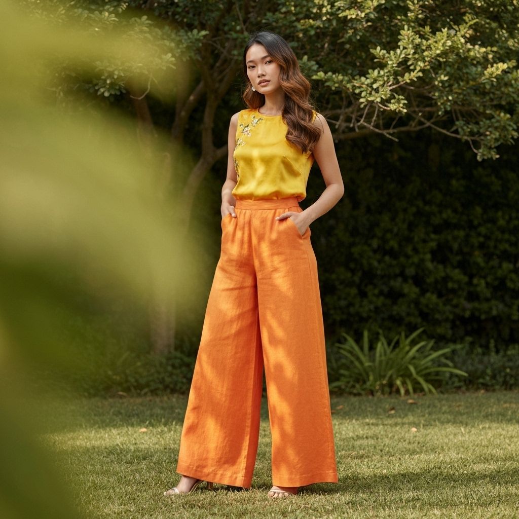 Wide-leg pants in saffron orange