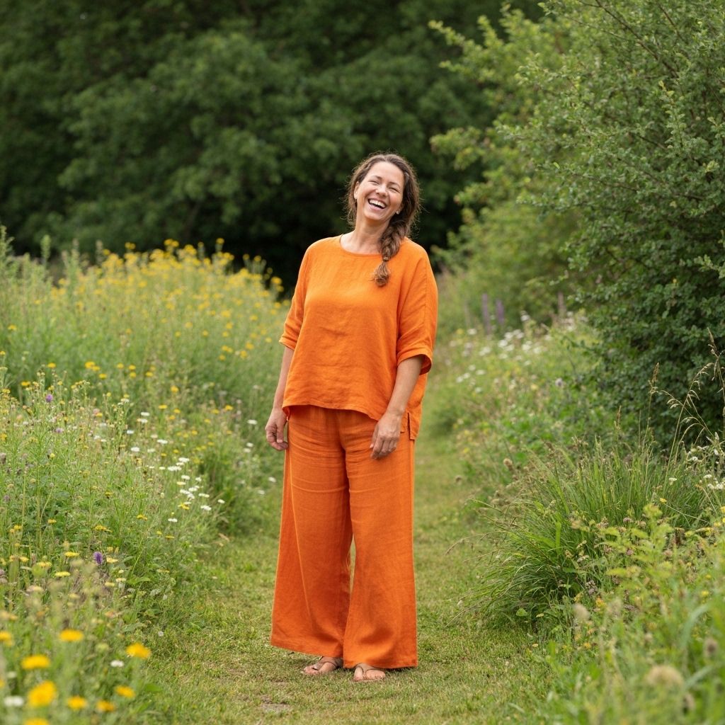 Saffron orange matching set styled outdoors